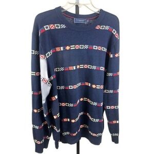 Vineyard Vines Nautical‎ Flag Print Cotton Cashmere Blend Sweater Mens Size XL